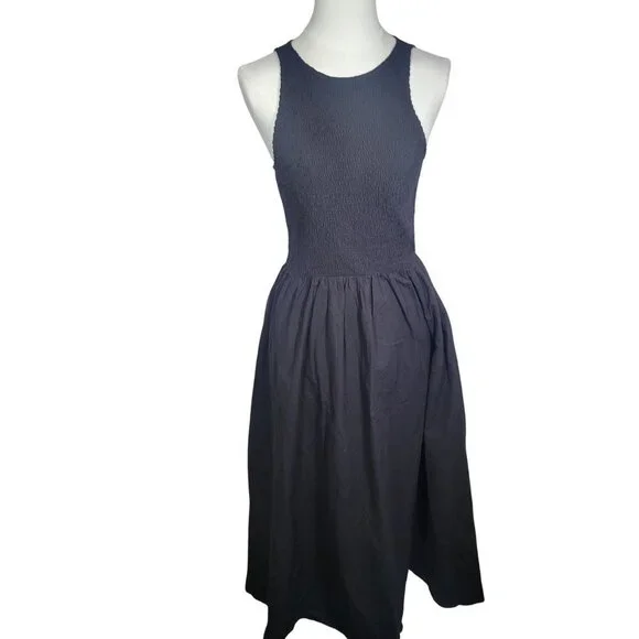 Madewell The Melody Black Smocked Cotton Sleeveless Midi Tank Dress Size XS - Picture 1 of 8